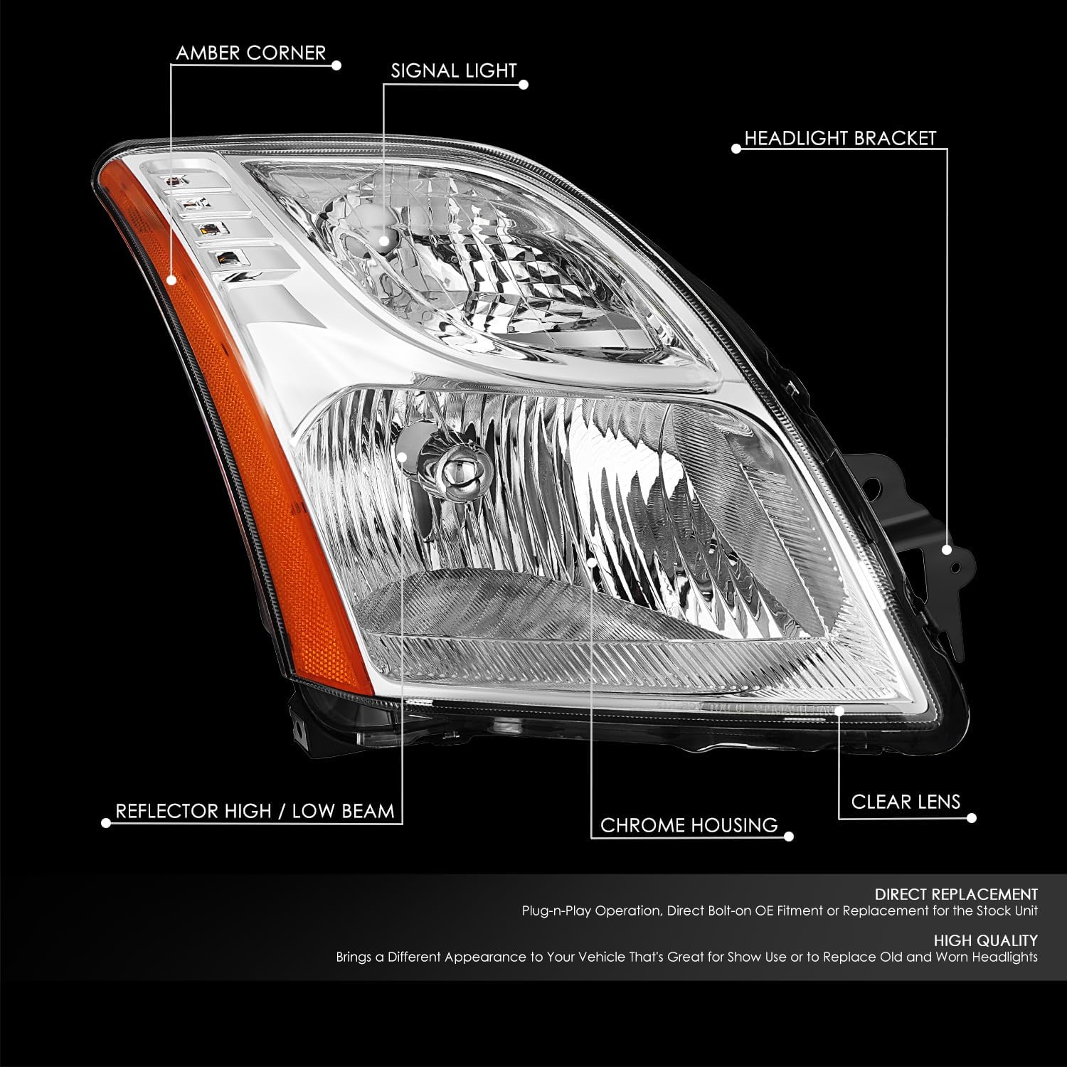 DNA MOTORING Right OE Style Headlight Compatible with 2010-2012 Nissan Sentra Base S SL,OEM-HL-0198-R