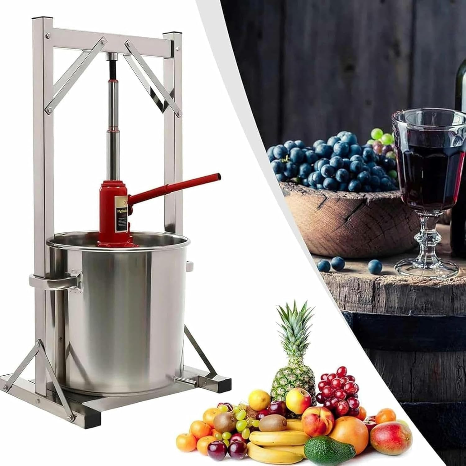 Grape Press, Fruit Grinder Crusher, Stainless Steel Winemaking Tools, Pressing Apple Wine Press, for Queeze Honey, Chili Oil, Cooked Chinese Herbs and Rice Wine~/