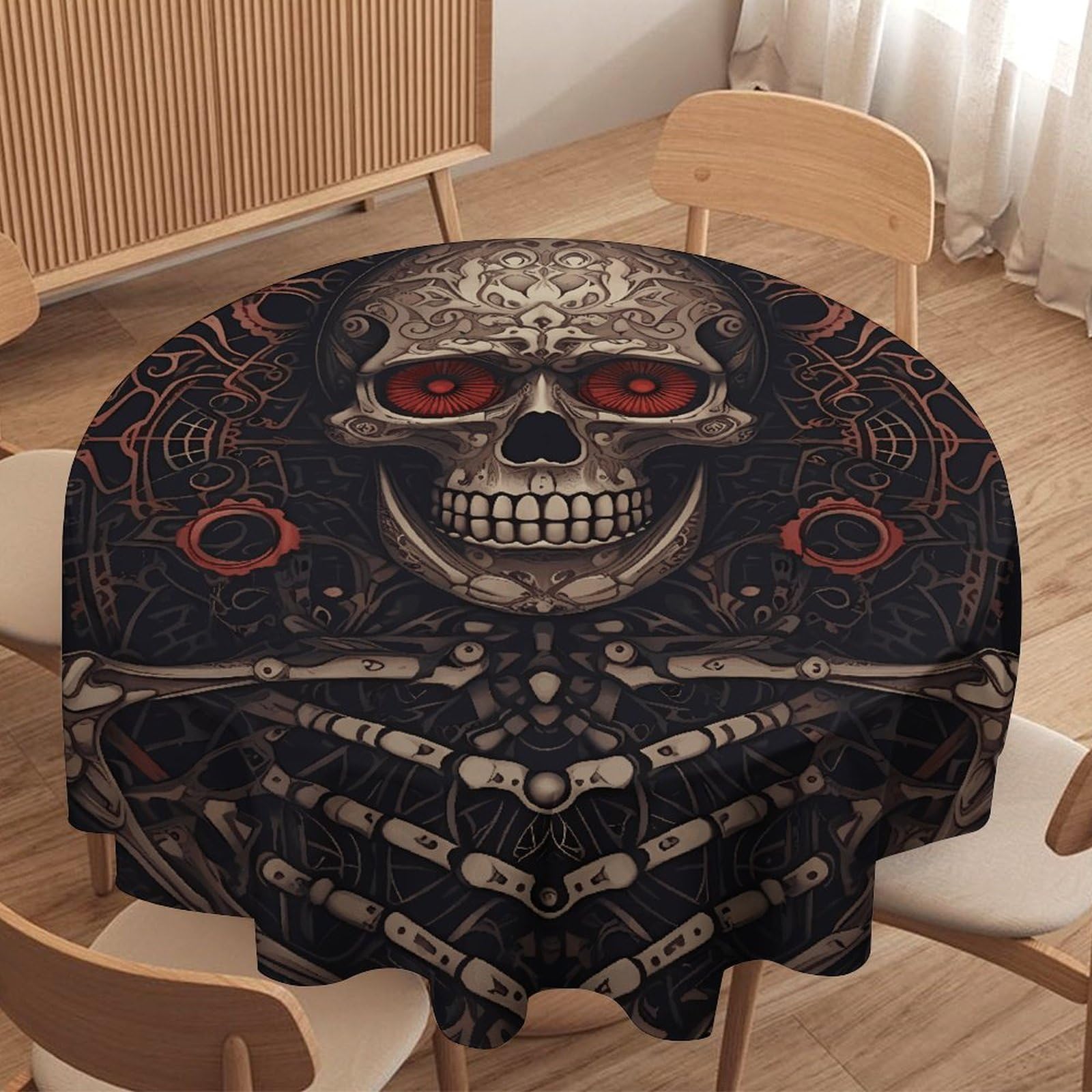 Nappe ronde motif squelette imprime haut de gamme decoration de cuisine