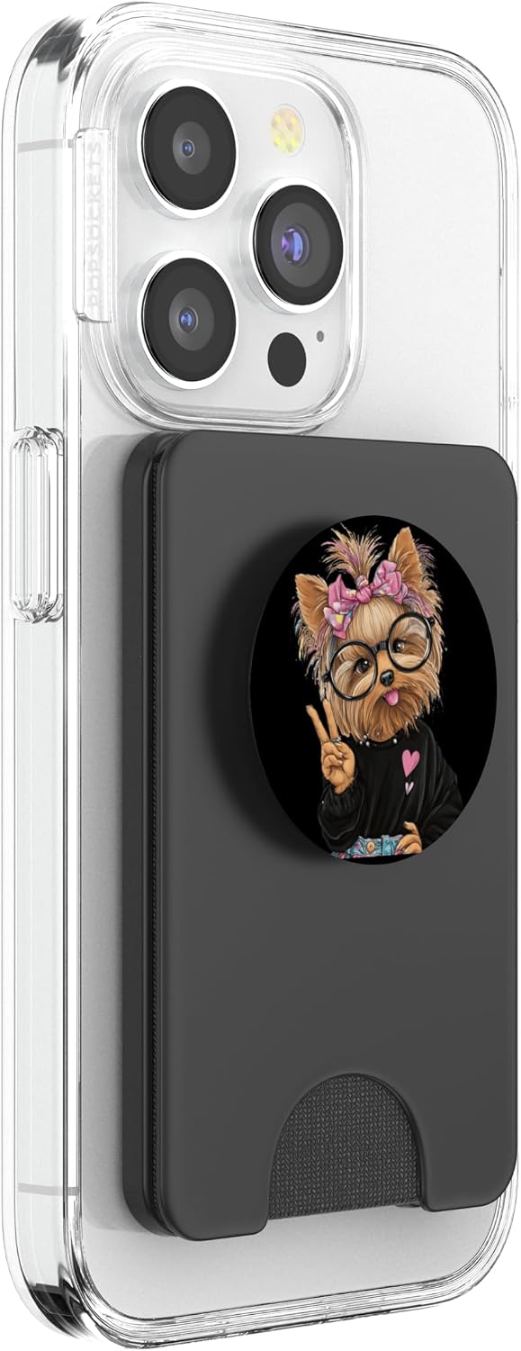 Cute Dog Funny Pet Yorkie Glasses Graphic Playful Vibrant PopSockets PopWallet for MagSafe image 4