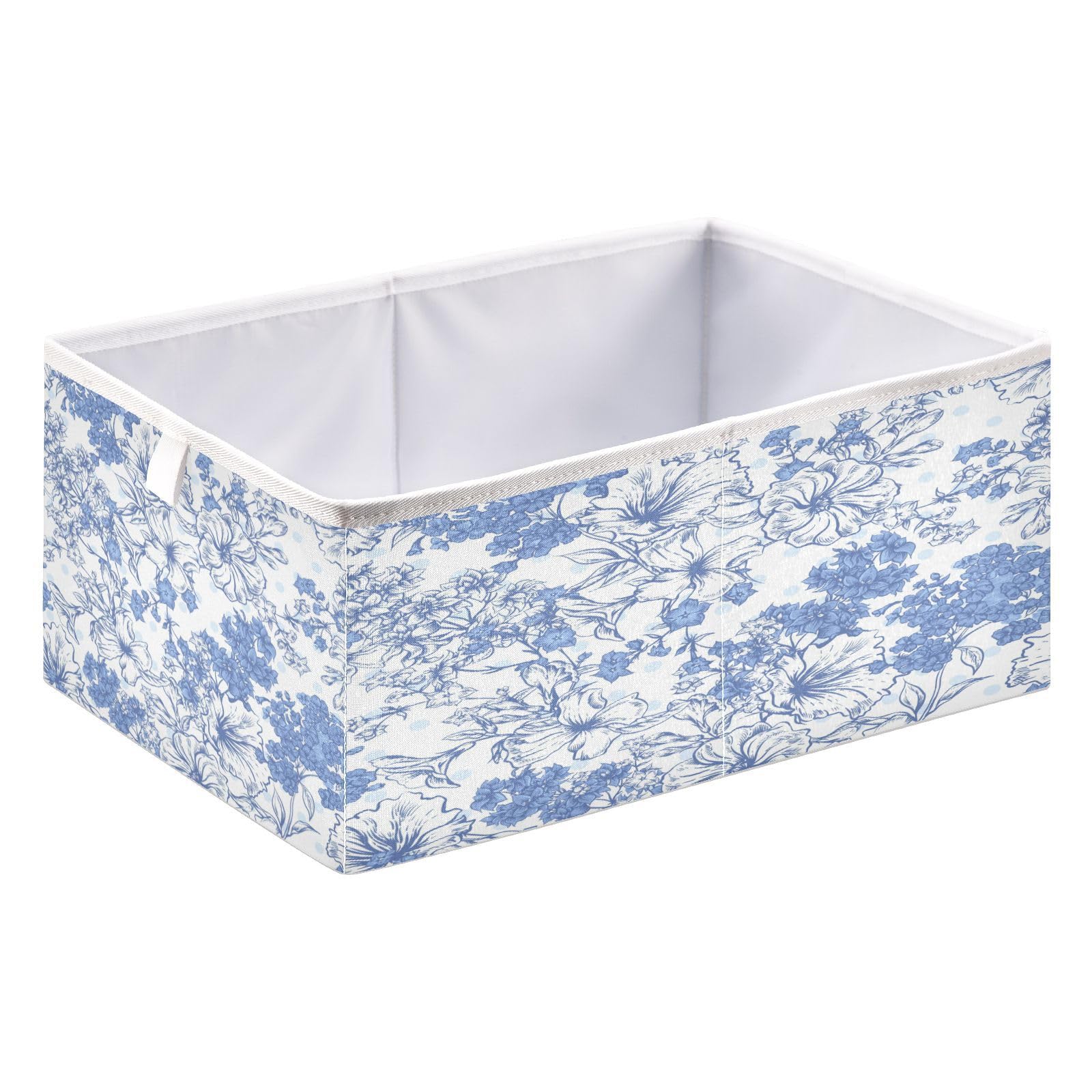 Kigai Blue Flowers Pattern Cube Storage Bin, 11x11x11 in Collapsible Fabric Storage Cubes Organizer Portable Storage Baskets for Shelves, Closets, Laundry, Nursery, Home Decor