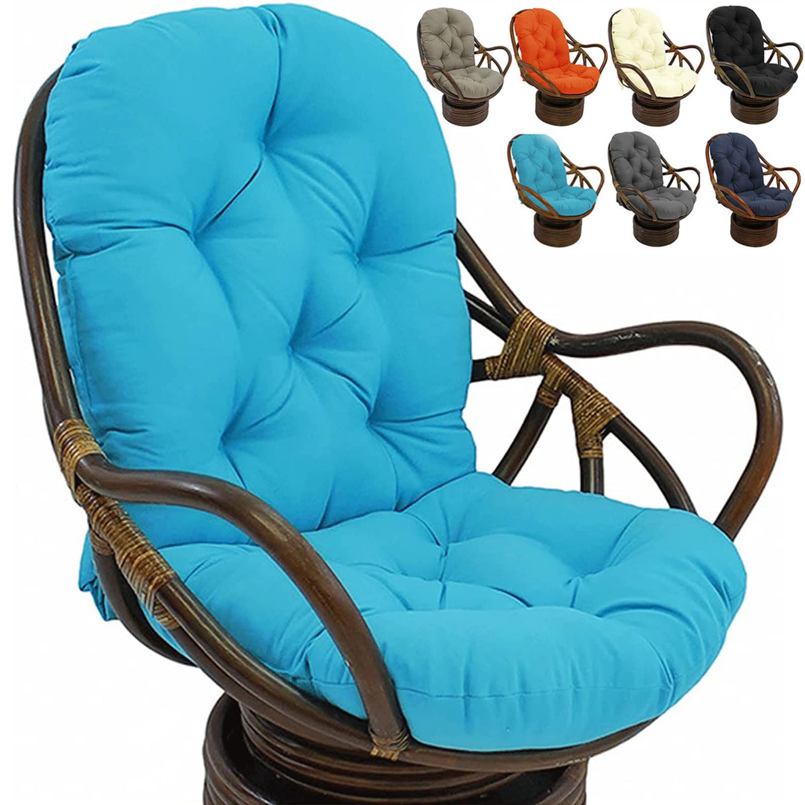 Rocking Chair Cushion 120x60cm - 5-Inch Thick Waterproof Swivel Rocker Seat Pad, Anti-Slip Ties, Machine Washable, Indoor Outdoor Replacement Cushion for Rattan Recliner Garden Chair, Blue A