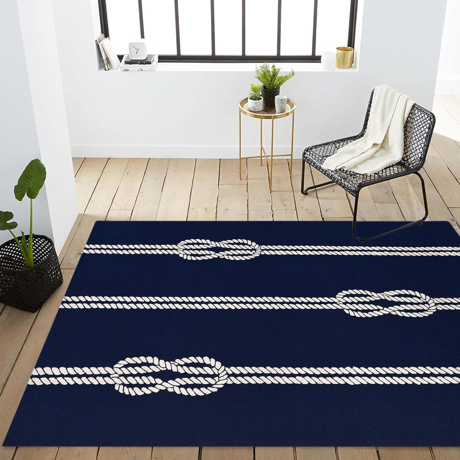 Outdoor Rugs, 1.5x2.5 Indoor/Outdoor Blue Runner Area Rug, Non Shedding Blue White Carpet for Patio, Porch, Deck, Bedroom, Living Room or Kitchen