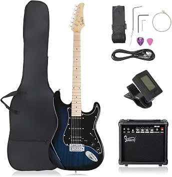 GLARRY 39" GST Series Electric Guitar Kit with Amp for Beginner Starter, HSS Pickups Full Size Guitar Included Digital Tuner, Strings, Picks, Tremolo Bar, Shoulder Strap, and Portable Case Dark Blue
