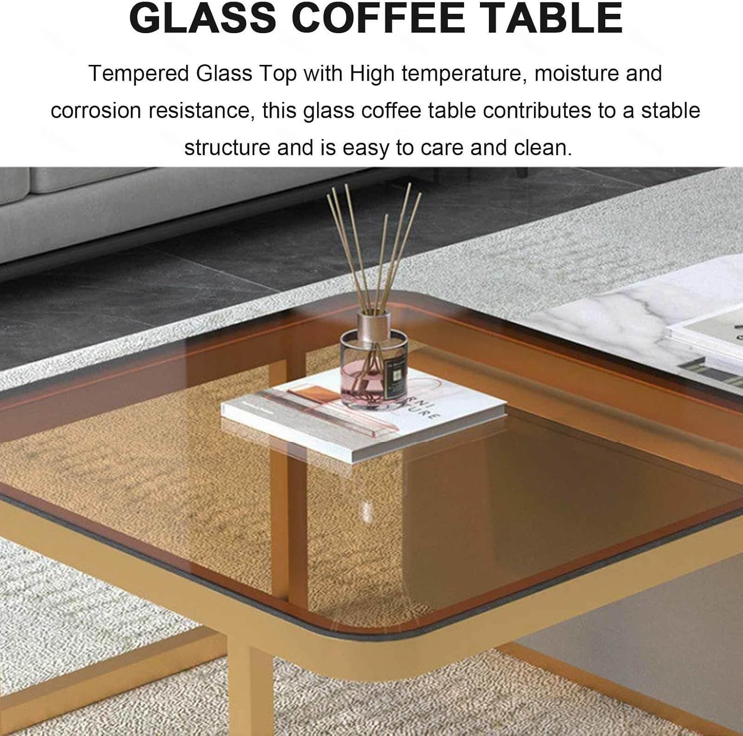 大理石効果と強化ガラストップを備えた 2-in-1 スクエアネストコーヒー