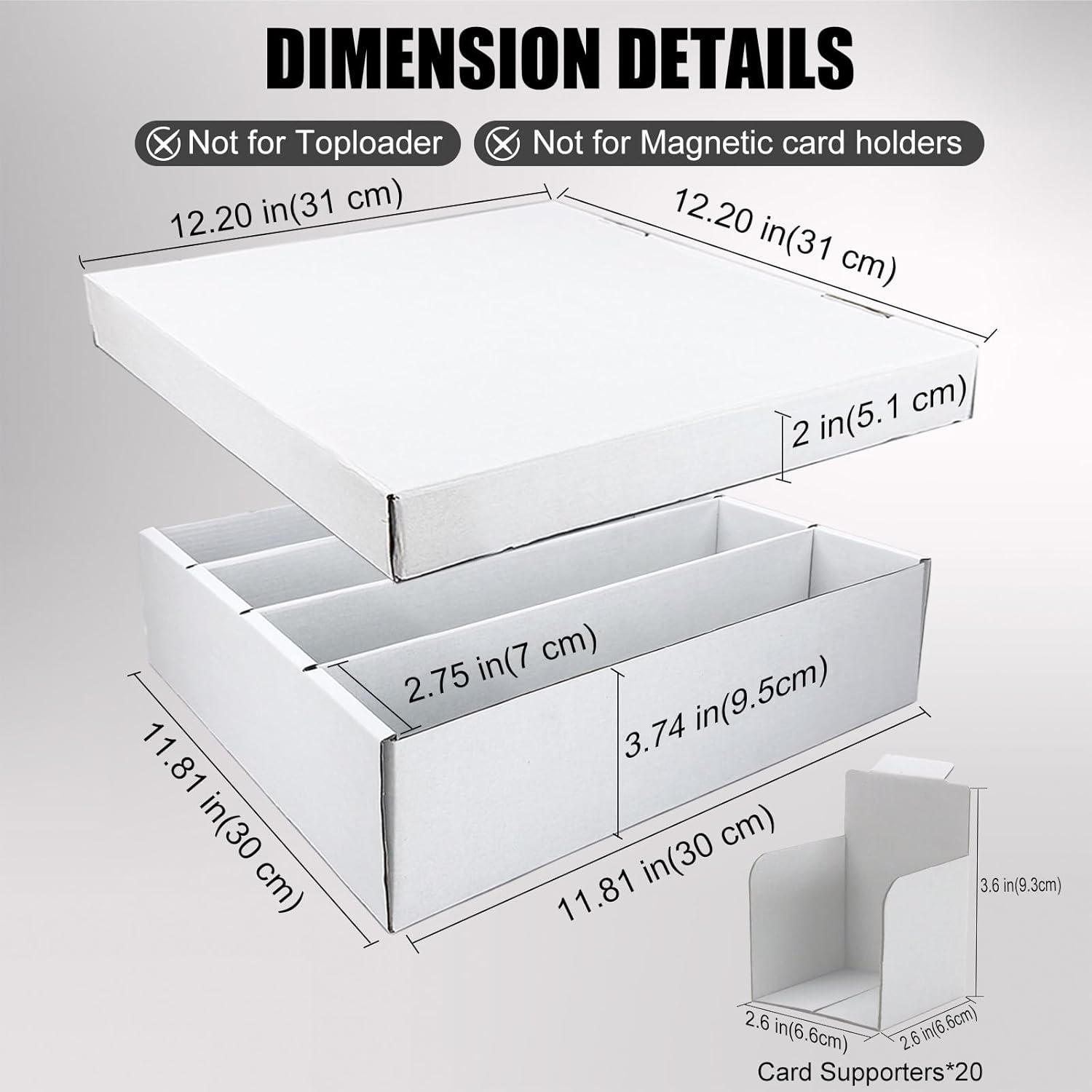 4 Row Trading Card Storage Box, 5 Pack 3200 Count White Cardboard Storage Box with Supporters and Divider for Basketball/MTG/TCG/Sports/Game Cards Organizer and Collection