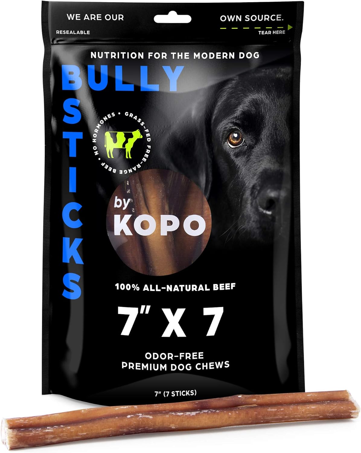 Kopo Dog Bully Sticks 7 inch - Regular Size, 25 Pack - Chew Sticks - 100% All Natural Beef Pizzle, One Ingredient Treats - More Protein Than Collagen Sticks - Long Lasting Dog Treats