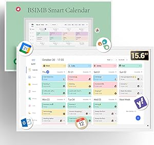 BSIMB 15.6 Inch Digital Calendar - Chore Chart, Meal Planner, Rewards System, Photo Display, Smart Electronic Calendar Touchscreen Interactive Hearth Display for Family Schedules, Seamless Scheduling White
