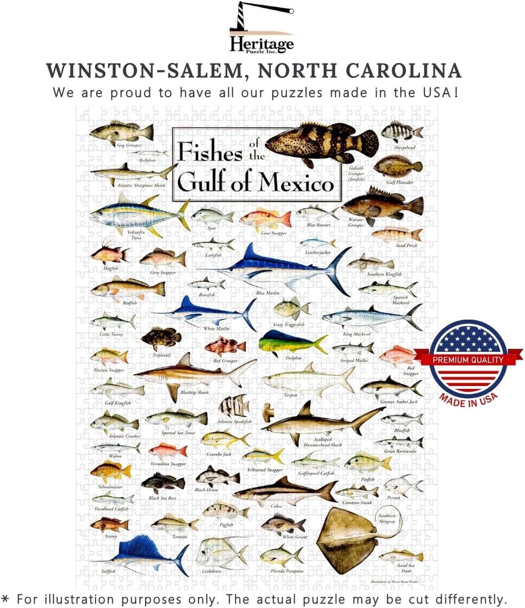 Heritage Puzzle - Fishes of The Gulf of Mexico by Diane Peebles - 550 Piece Puzzles for Adults - Ocean Wildlife Jigsaw Puzzles - Coastal Scene Puzzle - 18" x 24" Finished Size