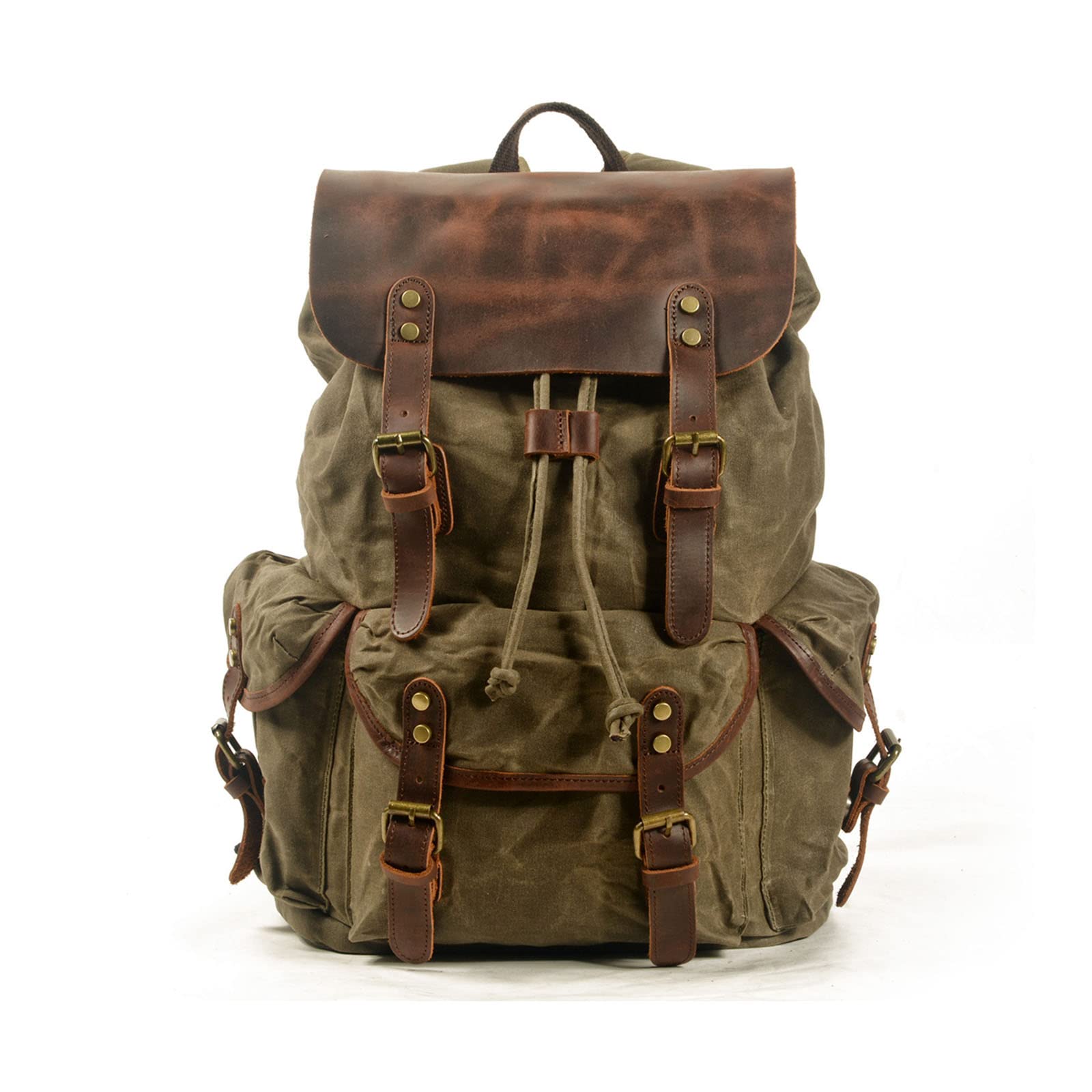 FANDARE Outdoor Backpack Leather-Waxed Canvas Hiking Daypacks Vintage Travel Trekking Rucksack for Men Women Sport Camping Mountaineer Knapsack Army Green — image 1