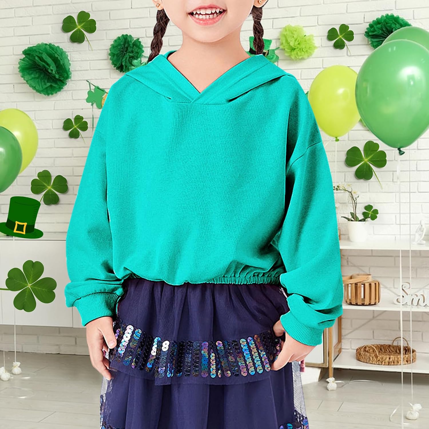 Girls Crop Tops Hoodies Long Sleeve Cute Shirring Tied Design Dancing Fashion Pullover Sweatshirts for 5-14 Years - Image 2