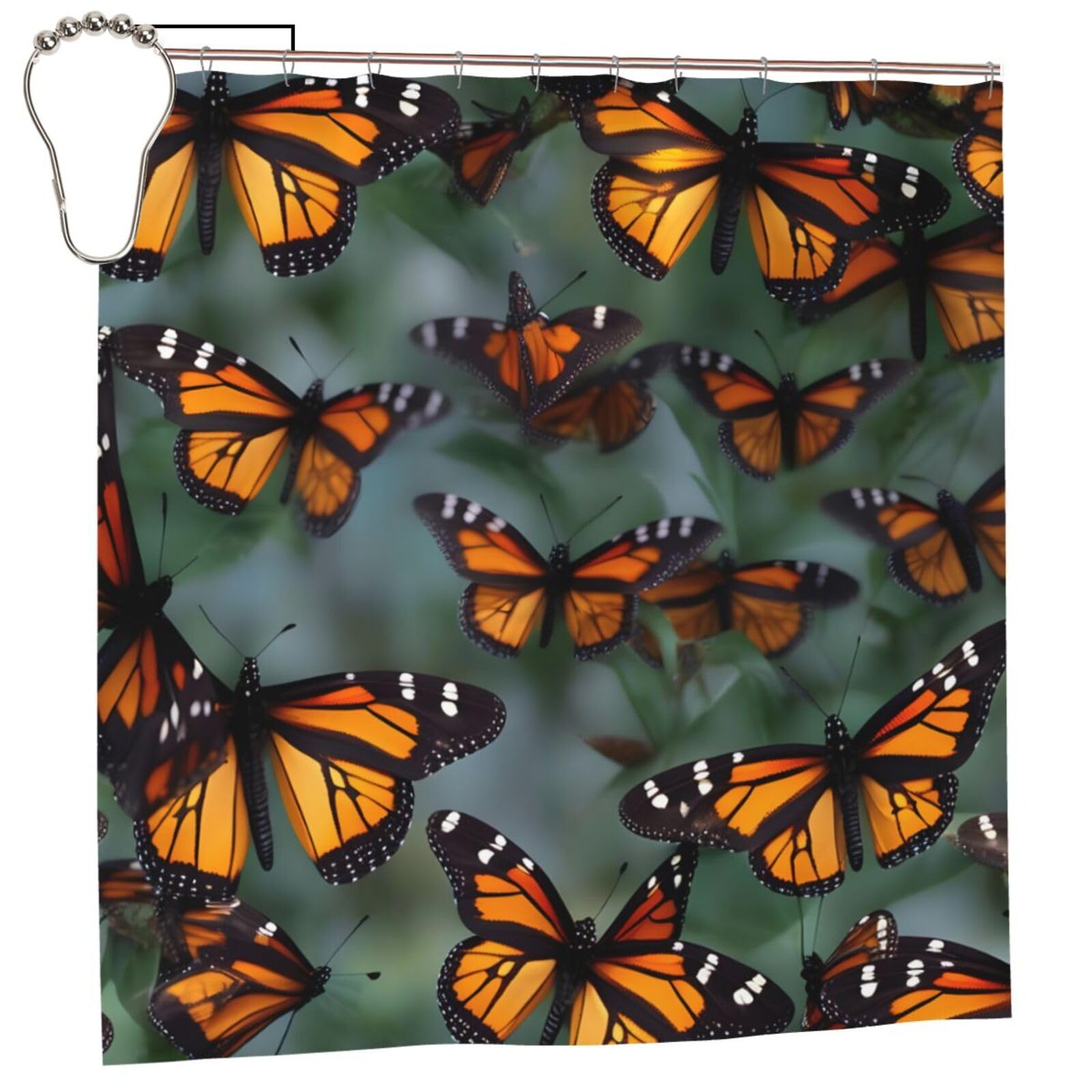 Rideau de douche imperméable papillon monarque 183x183 cm pour salle de bain