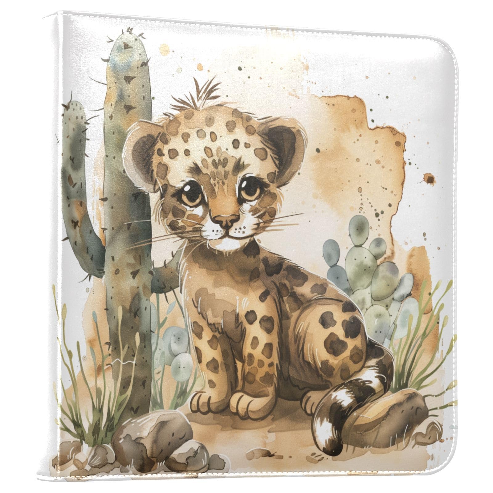 JIPONI Little Cute Leopard Large Photo Album, DIY Leather Cover Scrapbook Albums for 4x6 5x7 6x8 Pictures, Self Adhesive Memory Book for Wedding, Baby, Family