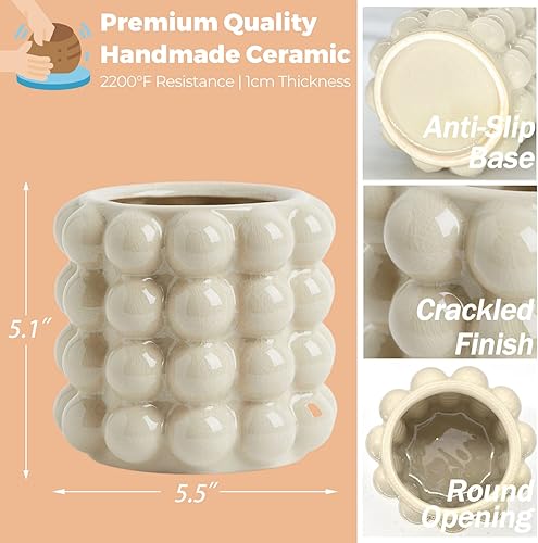 Miniatura 9 de Jarrón de burbujas negro, jarrón de cerámica, florero bohemio, jarrón alto de cerámica, jarrón para decoración, jarrón de cerámica moderno para sala