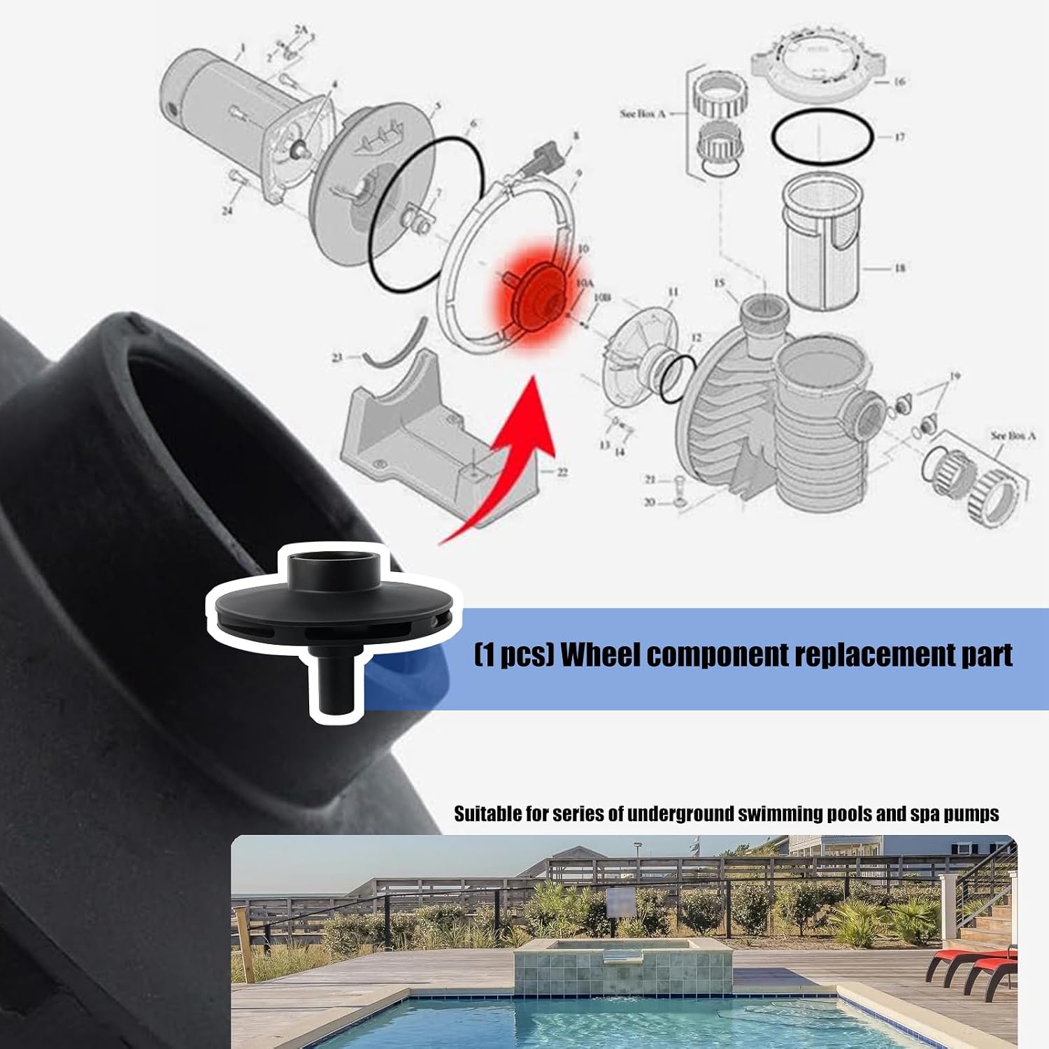 Impeller High Performances Impeller Assembly Replacement C105-238P Water Circulation Pumps Impellers Part Easy to Installation