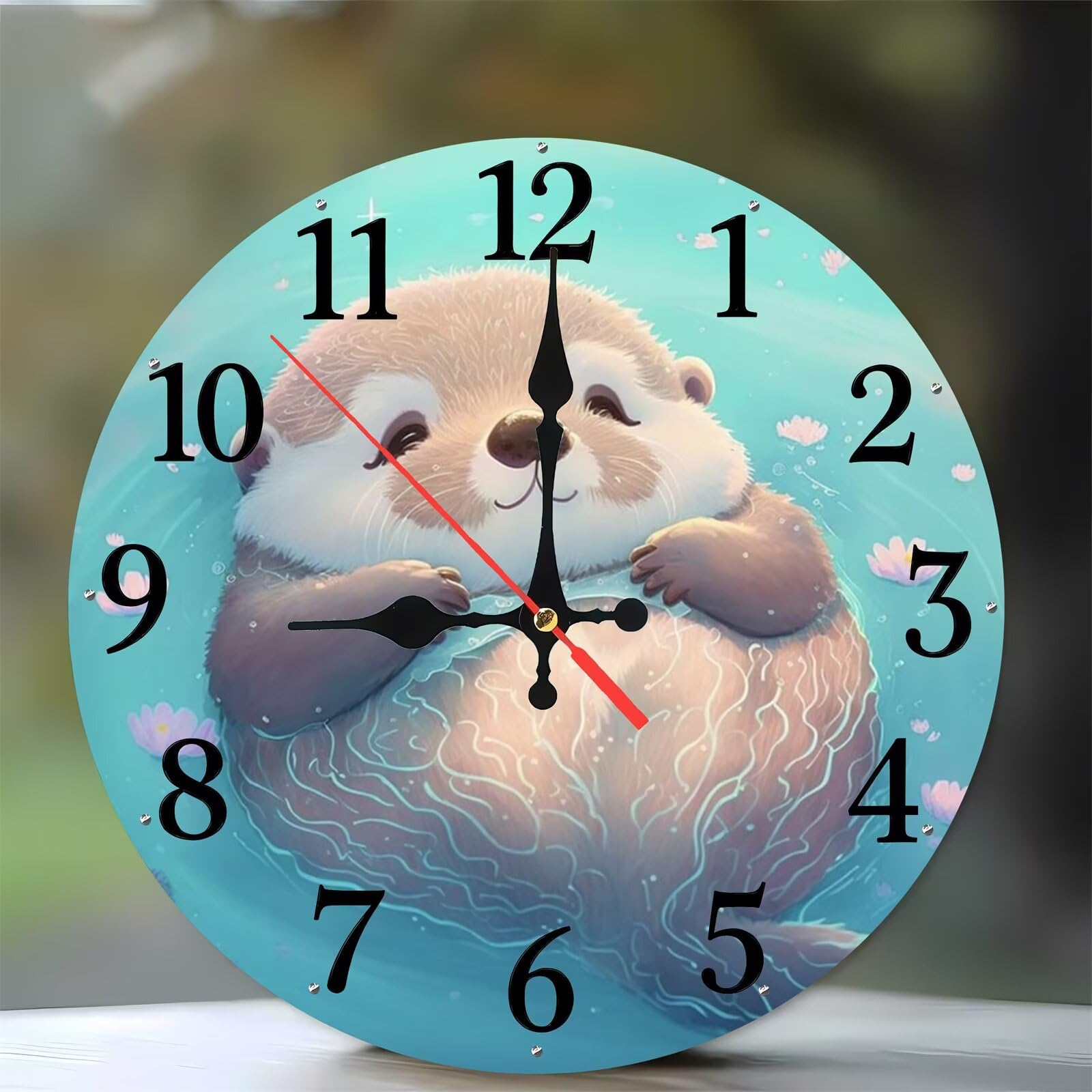 Horloge murale cuisine bois silencieuse loutre 35cm pour salon et maison