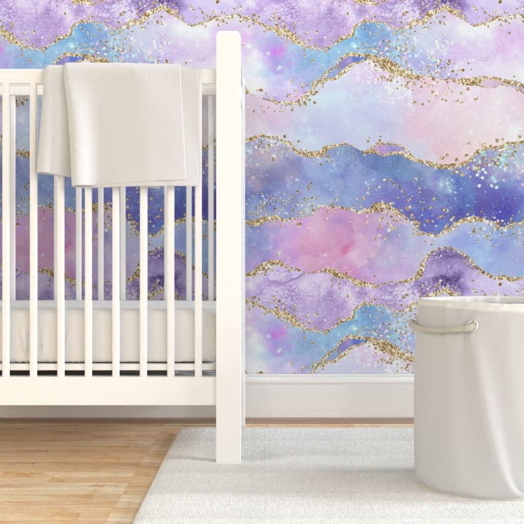 Spoonflower Peel & Stick Wallpaper 3ft x 2ft - Pastel Rainbow Watercolor Blush Pink Blue Purple Clouds Sky Custom Removable Wallpaper