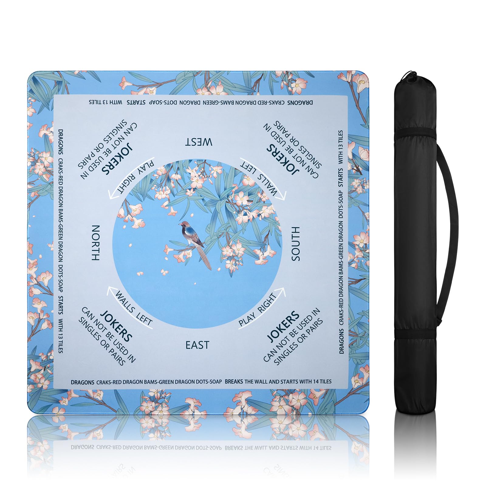 DEVPNR Mahjong Mat for Table with Black Carrying Bag, 32.6"x32.6", Blue