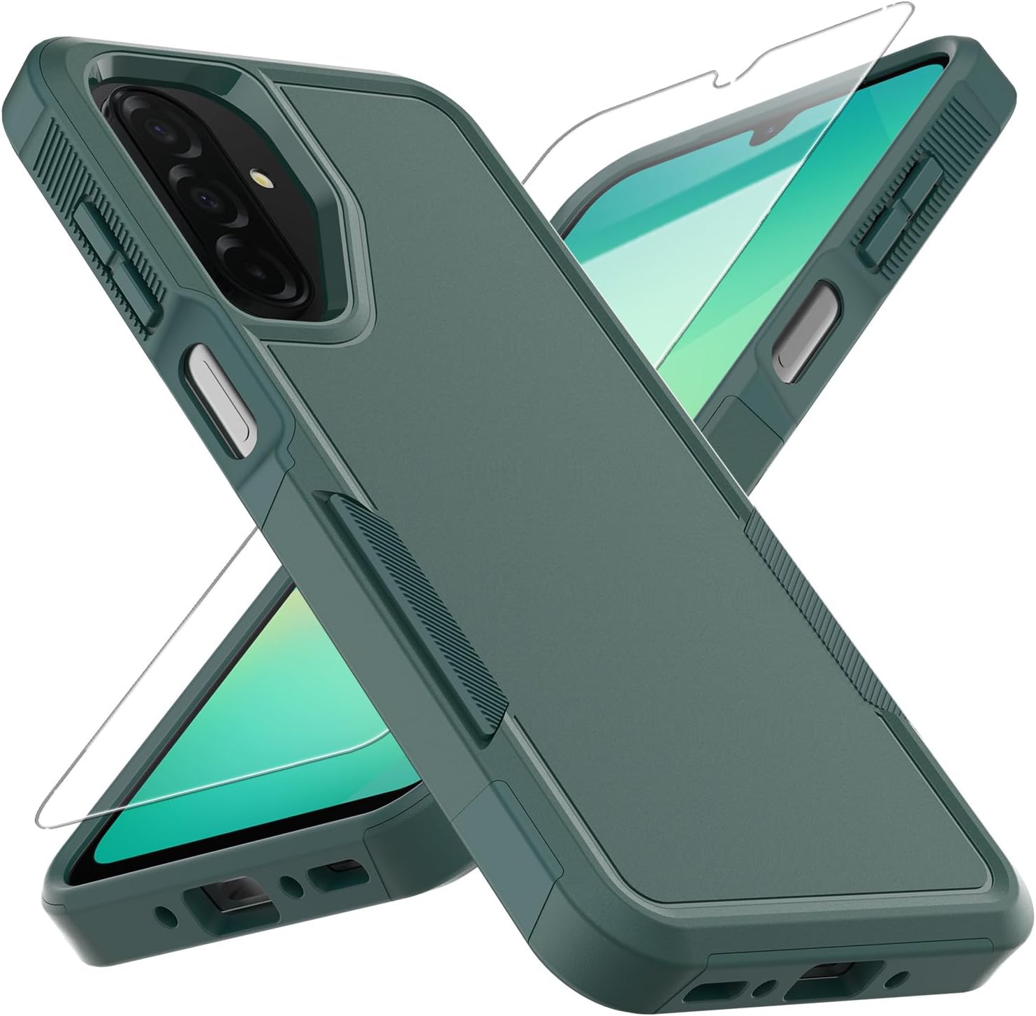 yuanming for Samsung Galaxy S25 FE Case, Dual Layer Protective Heavy DutyNon-Slip [Military Grade 16ft.Drop Tested] with HD Screen Protector, Shockproof Rugged Phone Case (Dark Green)