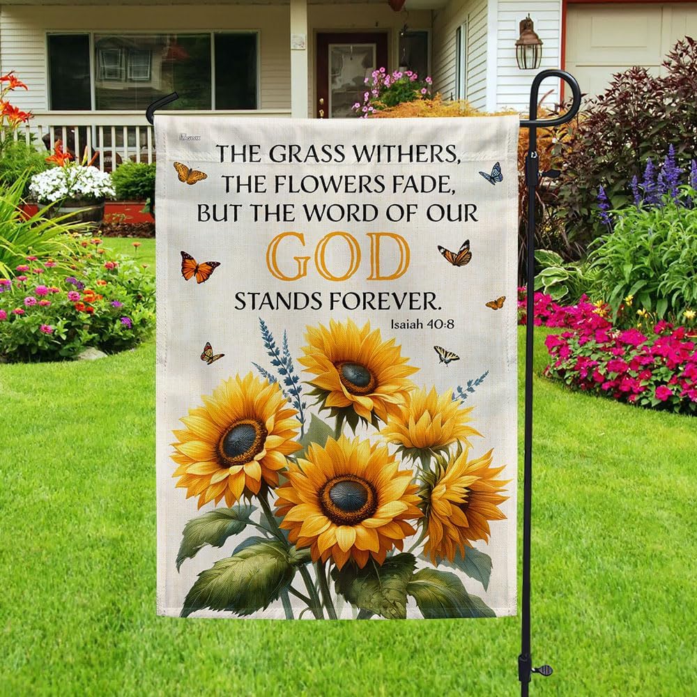 American Flag-The Word Of Our God Stands Forever Flower Garden House Flag TQN2894F, House Flag (29.5" x 39.5")-USA Flags Premium Polyester-Decorative Indoor Outdoor Flag