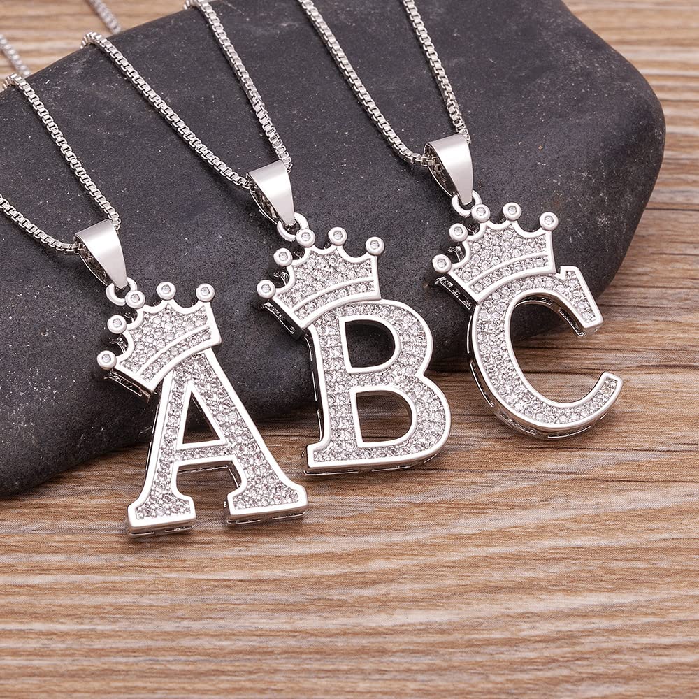 Collar Inicial Con Corona Y Cristales - Letra A, Gargantilla De Plata Ajustable Para Mujer Y Niña, Regalo De Cumpleaños