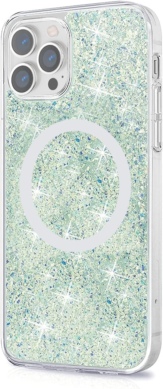 SaharaCase Sparkle Series Case for Apple iPhone 13 Pro Max 6.7” [Shockproof Bumper] Rugged Protection Anti-Slip Grip Slim Fit Transparent (Clear Teal Green)