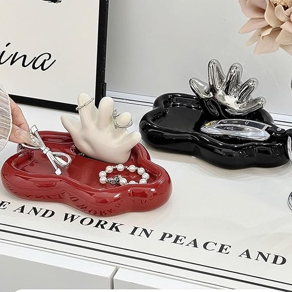 Wedding Ring Holder Dish, Wedding Gifts for Women, Entryway Storage Tray,Engagement Ring Dish Jewelry Dish with Ring Stand, Ceramic Jewelry Holder for Rings Earrings Necklace(Black)