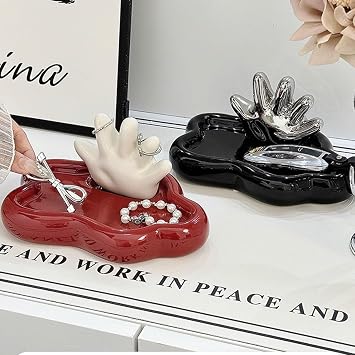 Wedding Ring Holder Dish, Wedding Gifts for Women, Entryway Storage Tray,Engagement Ring Dish Jewelry Dish with Ring Stand, Ceramic Jewelry Holder for Rings Earrings Necklace(Black)