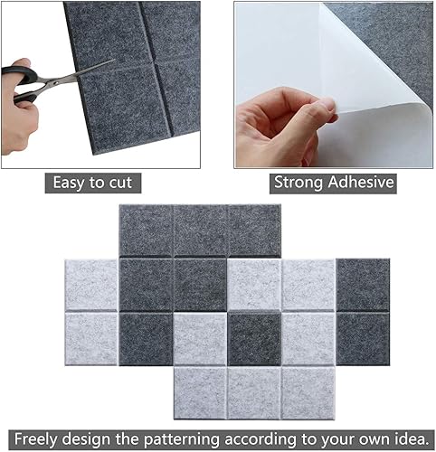 Miniatura 6 de Azulejos de fieltro grandes de 11.8 x 11.8 pulgadas para pared con 30 pasadores, paquete de 6 tableros de anuncios para oficina en casa, cocina,