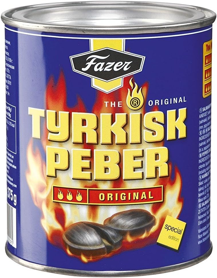 Fazer The Original Tyrkisk Peber - Finnish Salty Liquorice - Salmiakki - Salmiak - Salmiac - Caramel - Hard - Boiled - Candy - Tin 375g