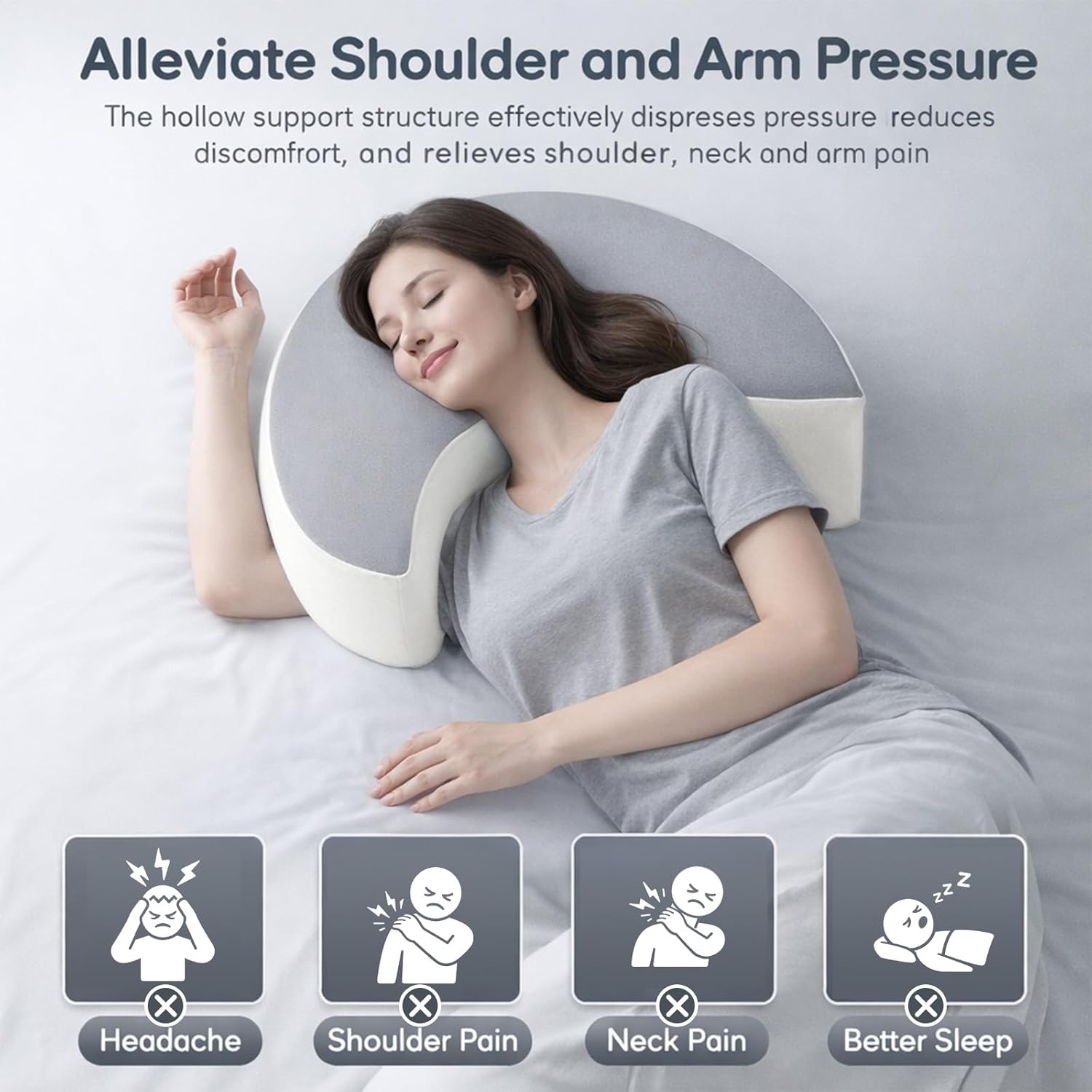 Side Sleeper Pillow with Arm Hole for Shoulder Neck Pain Relief, Ergonomic Arm Pillow for Side Sleepers Adults with Rotator Cuff & Cervical Support, Cooling Memory Foam, Machine Washable Cover