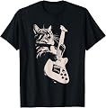 Paw Paws エレキギターを弾く猫 面白い猫ロッカー ロックショーで Tシャツ
