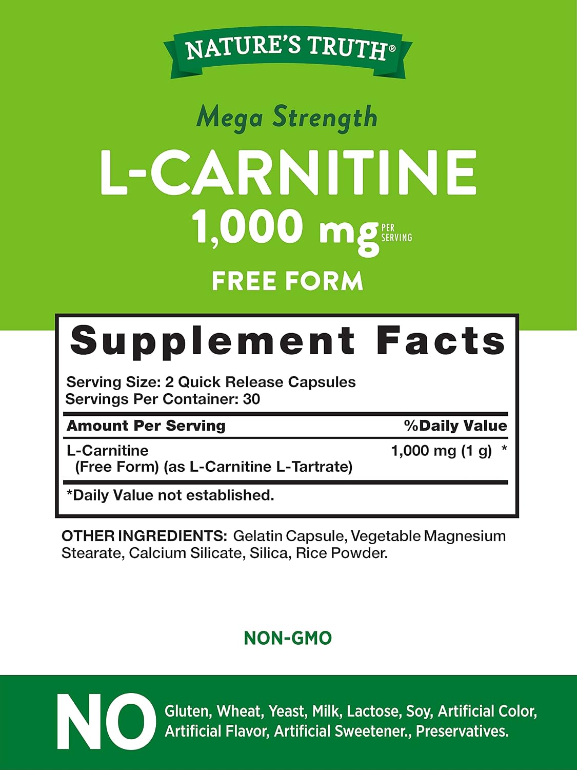 Nature's Truth L-Carnitine 500 mg Plus CoQ-10 Dietary Supplement