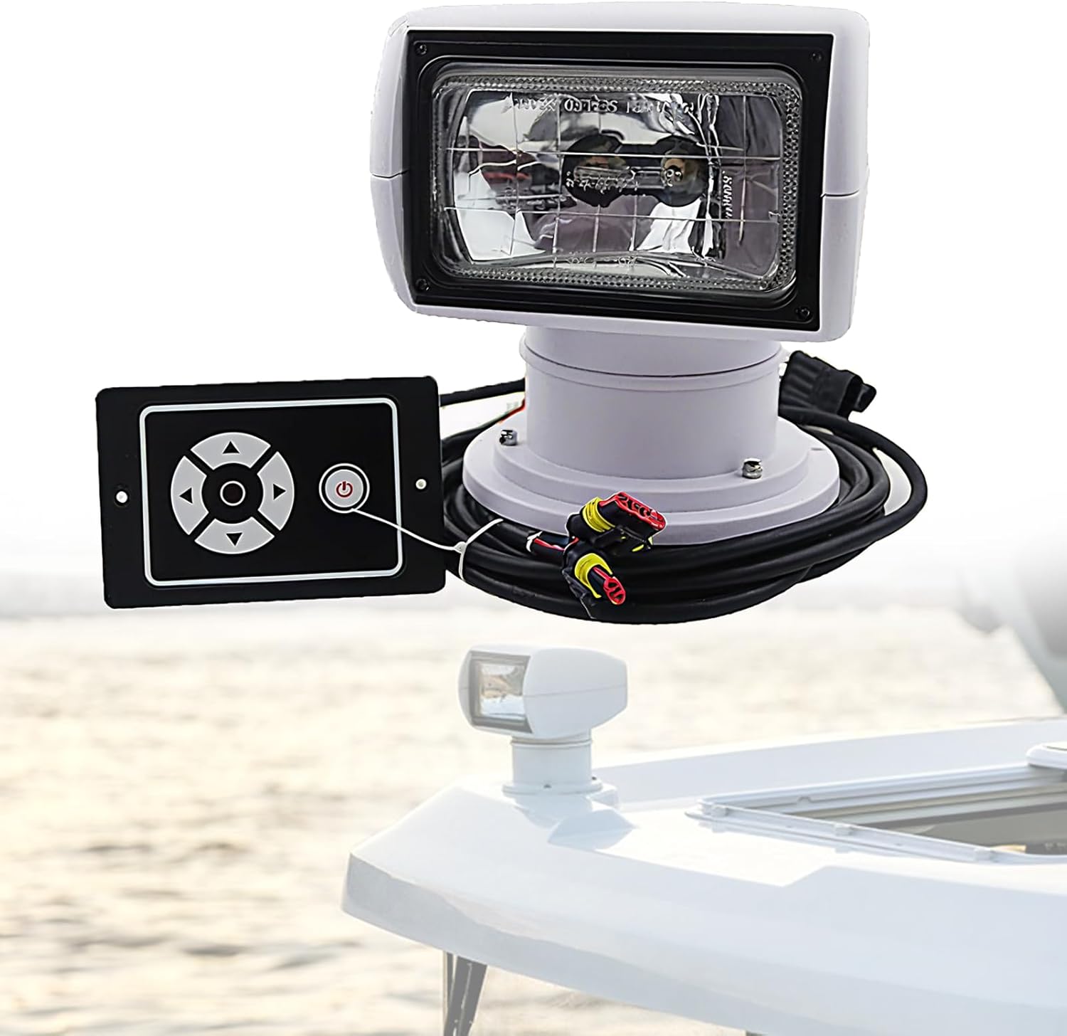 Boat Spotlight 12V 100W Marine 360° Remote Control Searchlight, Long Range Halogen Deck Light for Navigation, Night Fishing, Search & Rescue, Truck, Vehicle Work Light