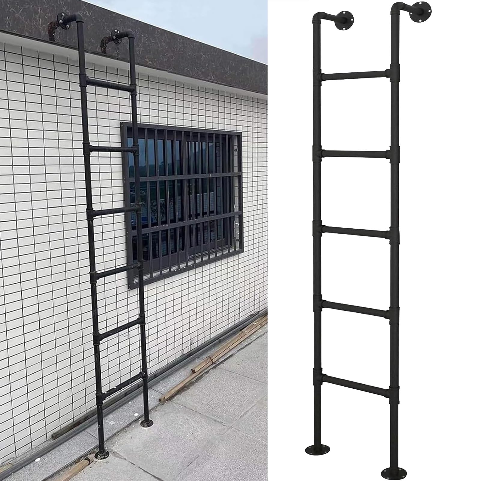 Échelle de lit superposé robuste en métal noir pour loft et mezzanine de maison