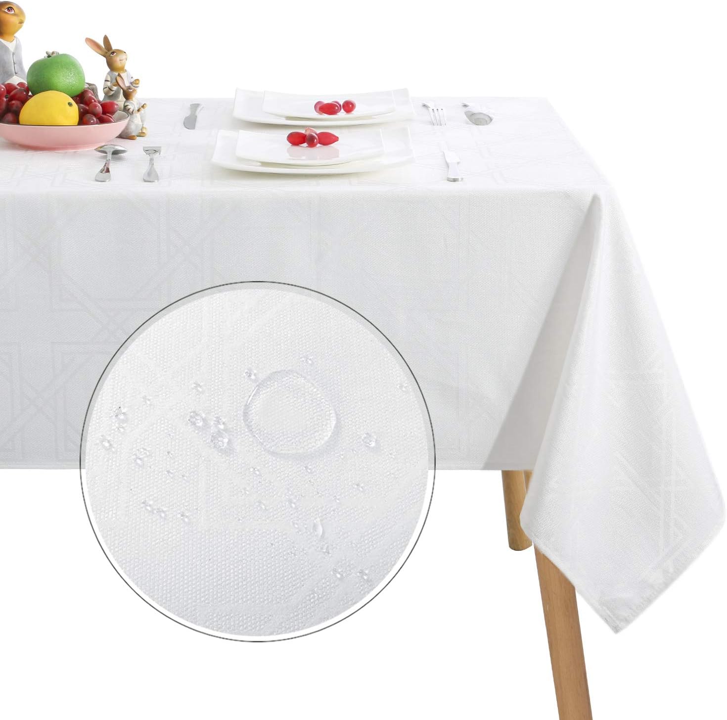 Hiasan Jacquard Square Tablecloth with Geometric Pattern - Waterproof Wrinkle Resistant Washable Luxurious Fabric Table Cloth for Dining Room Party Kitchen, White, 54 x 54 Inch