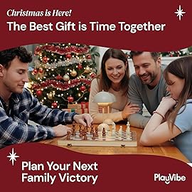 PlayVibe Wooden Chess Set 15\'\' Board Games for All Players with 2 Extra Queens - Handmade Classic Wooden Chess Board Set, Portable & Folding Playtime Boards, for Adults & Kids