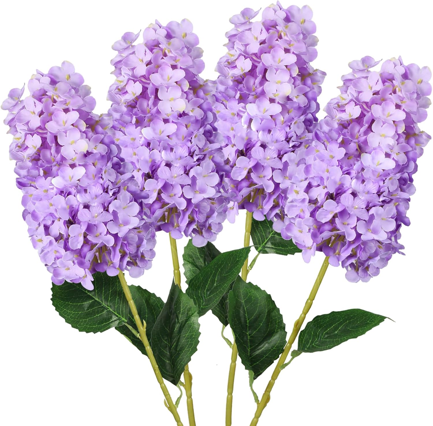 4pcs Purple Hydrangea Artificial Flower, 33.5" Long Stem Real Touch Conical Fake Hydrangea Silk Flowers, for High Vase Flower Arrangements Decoration, Family Farmhouse, Hotel Decor (Purple)