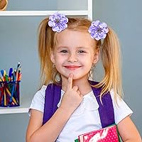 Vista 3 de Cinaci 20 ligas para el cabello con flores de satén sólido de 2.4 pulgadas, bandas elásticas para el cabello, coletas, accesorios para el cabello