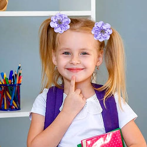 Miniatura 3 de Cinaci 20 ligas para el cabello con flores de satén sólido de 2.4 pulgadas, bandas elásticas para el cabello, coletas, accesorios para el cabello