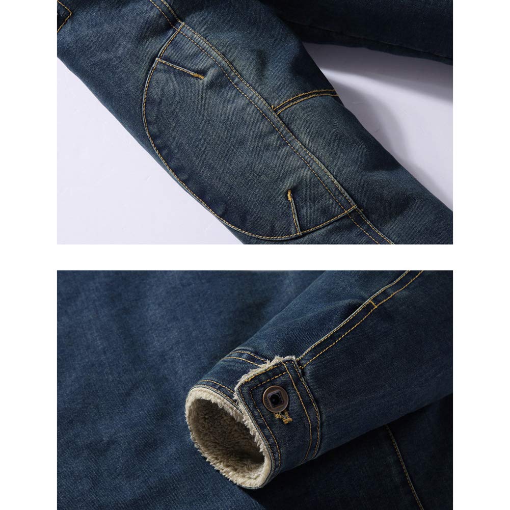GUOCU Jeansjacke Herren Winter Denim Jacket Gefütterte Jeans Jacke mit Fell Mantel Warme Winterjacke mit Stehkragen