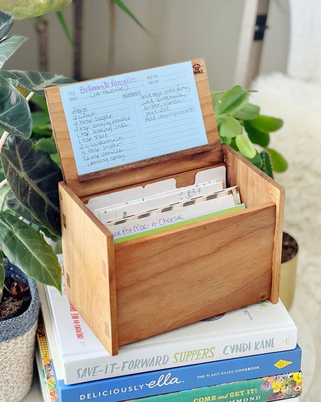 ALLOMN Rezeptbox Aus Holz - Mit 300 Karteikarten & Etiketten Zur Rezeptorganisation