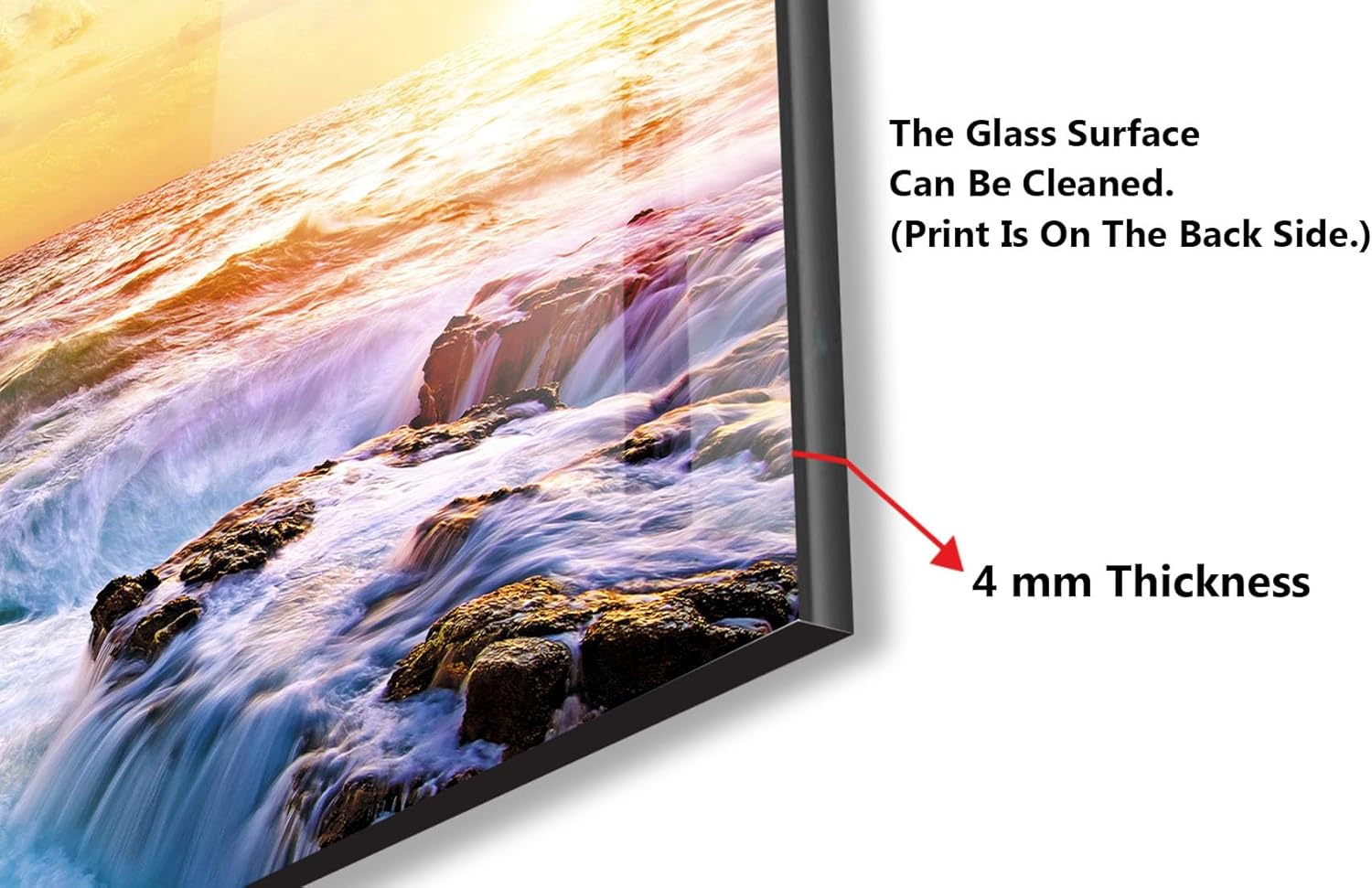 Myphotostation.com 16x16''Tempered Glass Sea View Backsplash Design Cooker Wall Backsplash Panel Glass Splashback for Kitchen Panel Design Waves Splashback