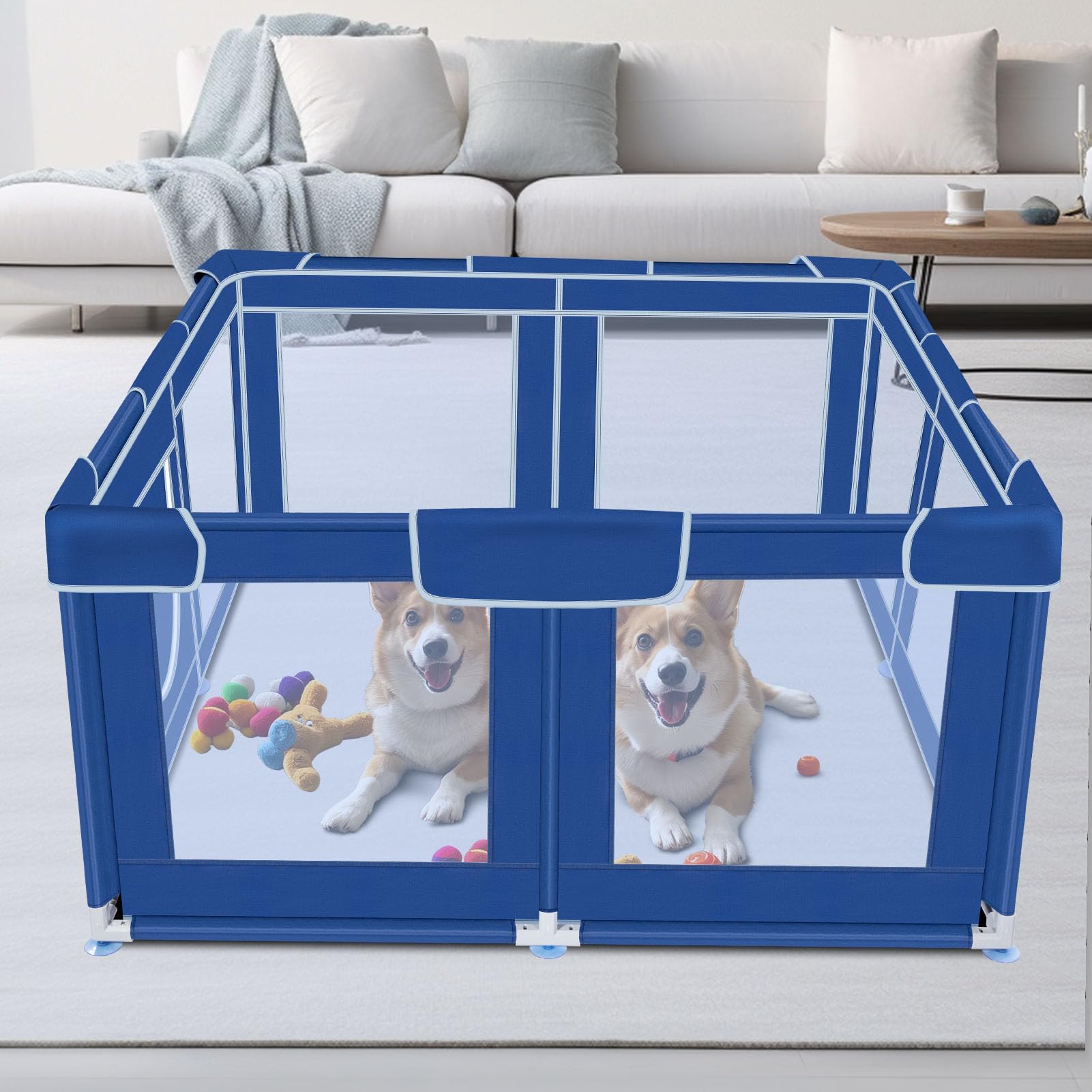 Pet Playpen 50 × 50 inch, Dog Playpen with External Zipper