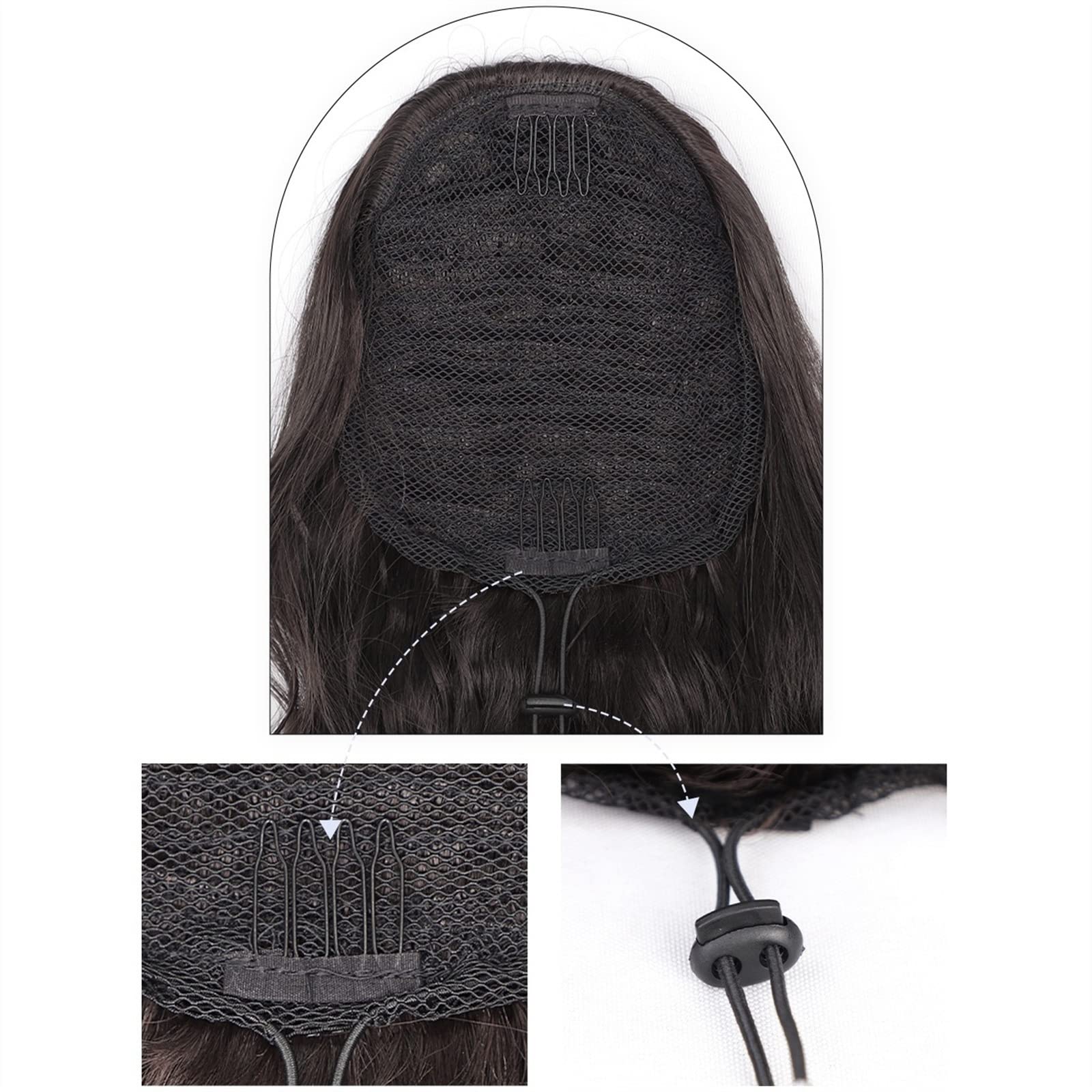 Cola de Caballo Cola de caballo con cordón ondulado de cuerpo largo sintético for mujer Extensión de cabello con cordón de onda esponjosa de 26 pulgadas Clip suave natural en postizo de cola de caball