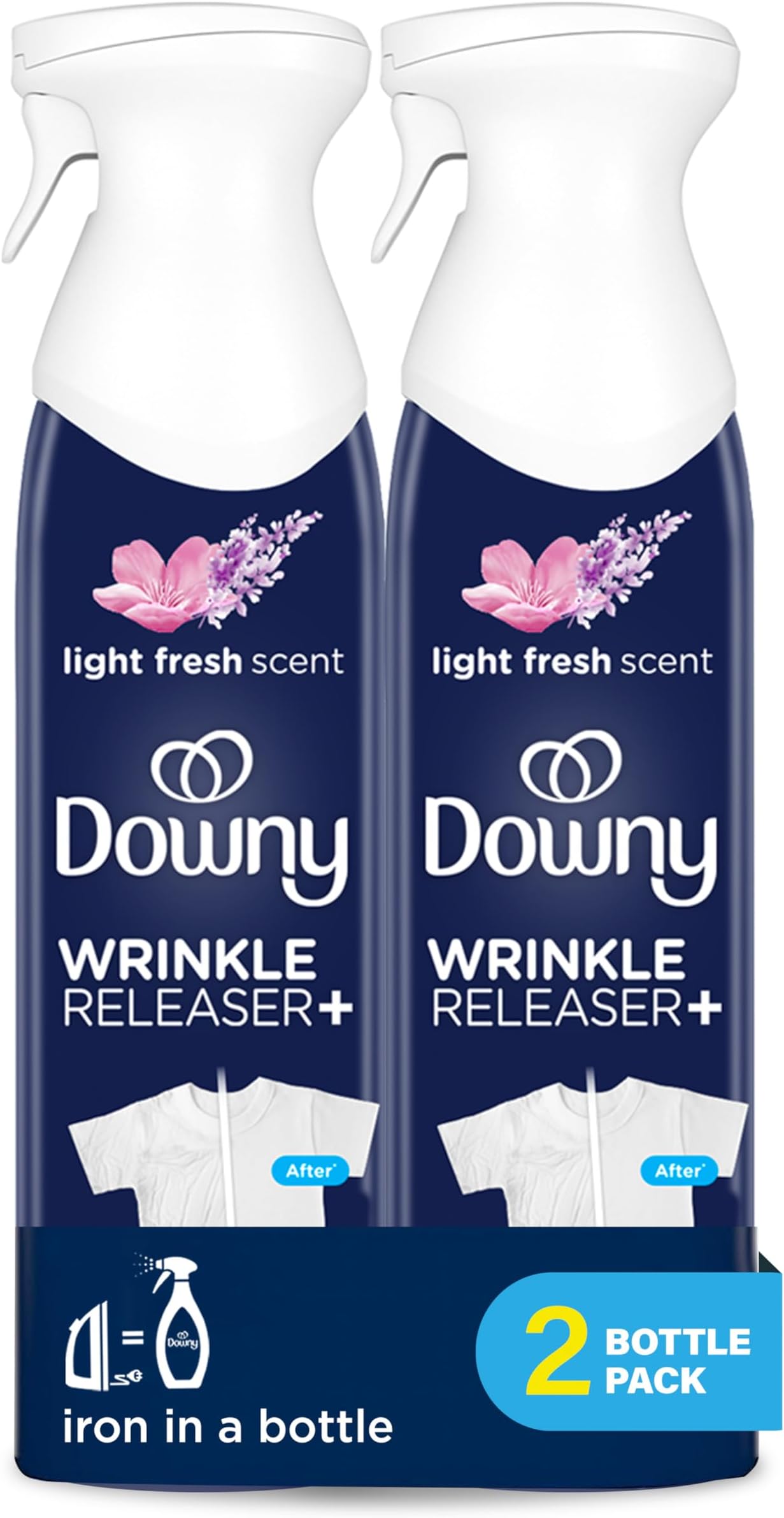 Downy Wrinkle Releaser Spray, All In One Wrinkle Release Spray, Odor Eliminator, Static Remover, Fabric Refresher & Ironing Aid for Clothes, 9.7 Fl Oz (Pack of 2), Fresh Scent