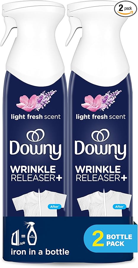 Downy Wrinkle Releaser Spray | All In One Wrinkle Release Spray, Odor Eliminator, Static Remover | Fabric Refresher & Ironing Aid for Clothes | 9.7 Fl Oz (Pack of 2), Fresh Scent