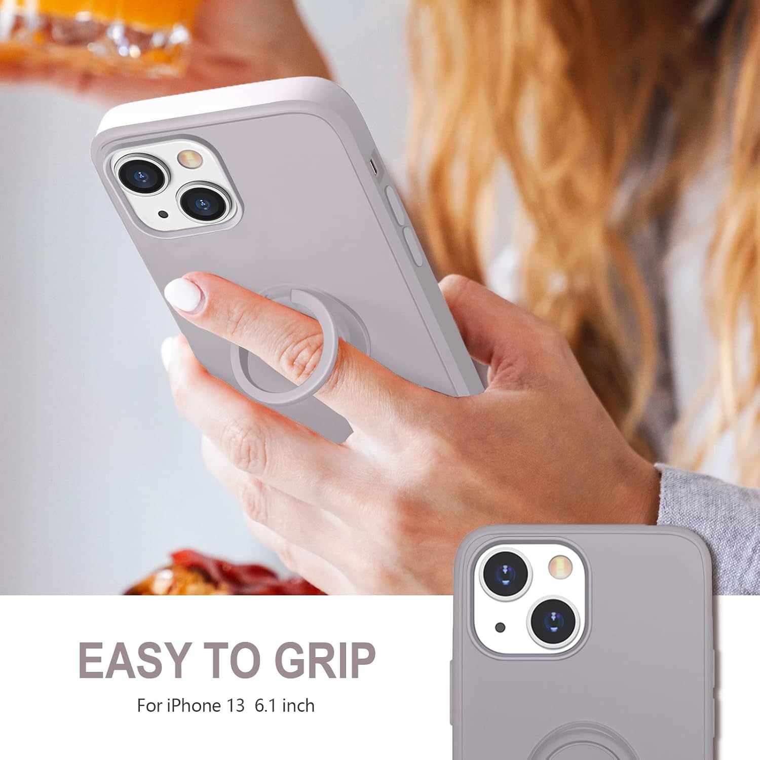 Hython for iPhone 13 Case with Ring Stand [360° Rotatable Ring Holder Magnetic Kickstand] [Soft Microfiber Lining] Slim Shockproof Rubber Protective Phone Case Cover for Women, Lavender - Image 2