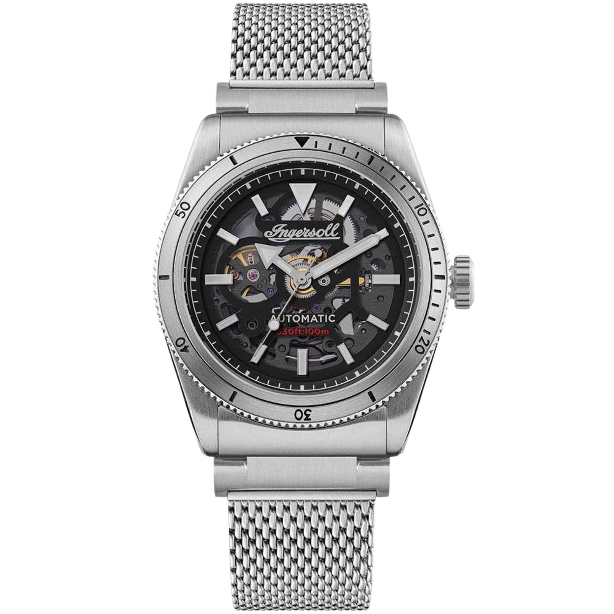 1892 The Scovill Men's Automatic Watch 43mm Black Skeleton Dial and Leather Strap