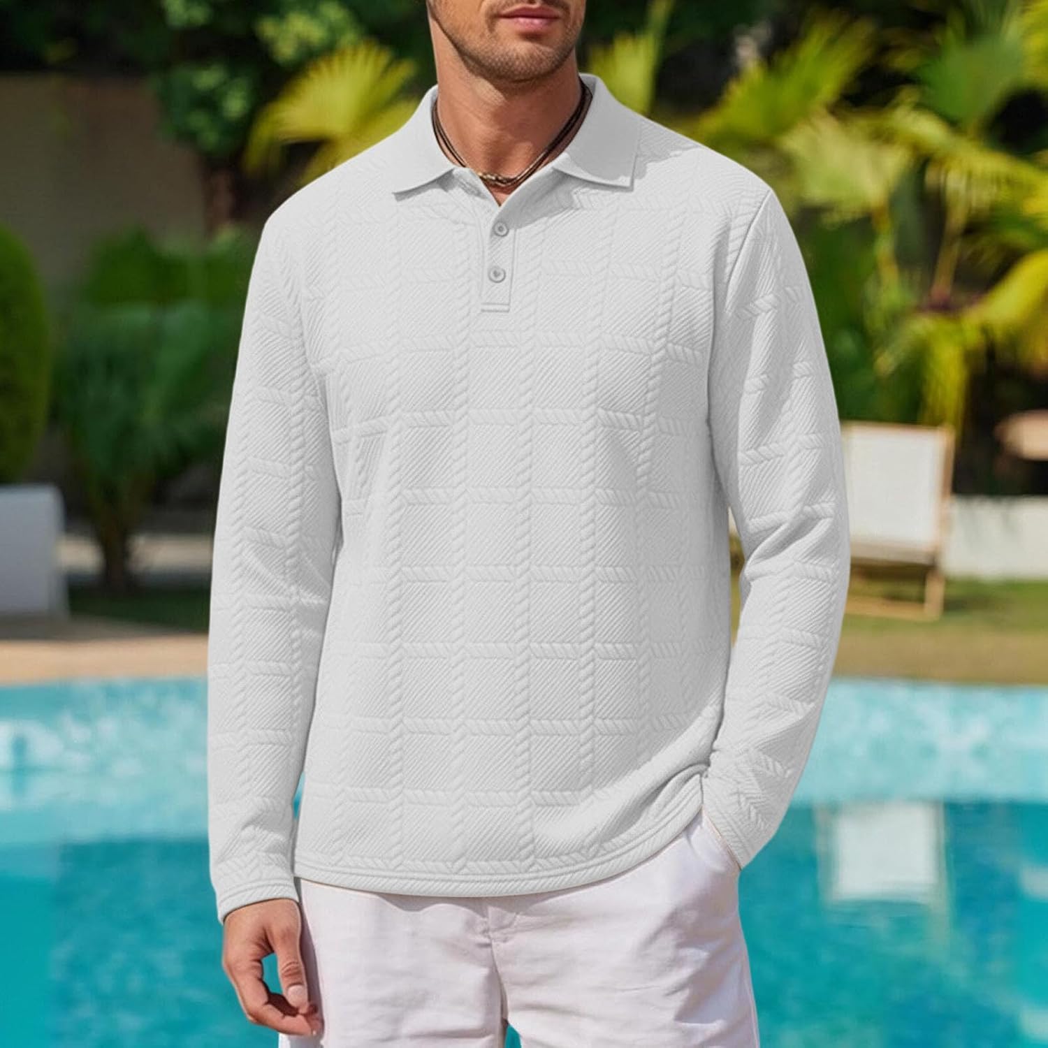 Men Long Sleeve Polo Shirts Button Front Loose Fit Collared Blouses Breathable Casual Work Office Pullover Tops